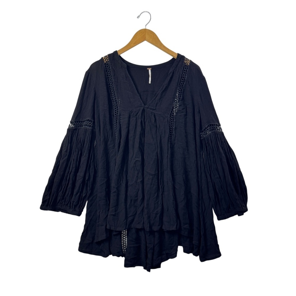 Free People Womens Swingy Lace Tunic Top Blouse Black Small Boho Dark Romantic - Picture 3 of 10